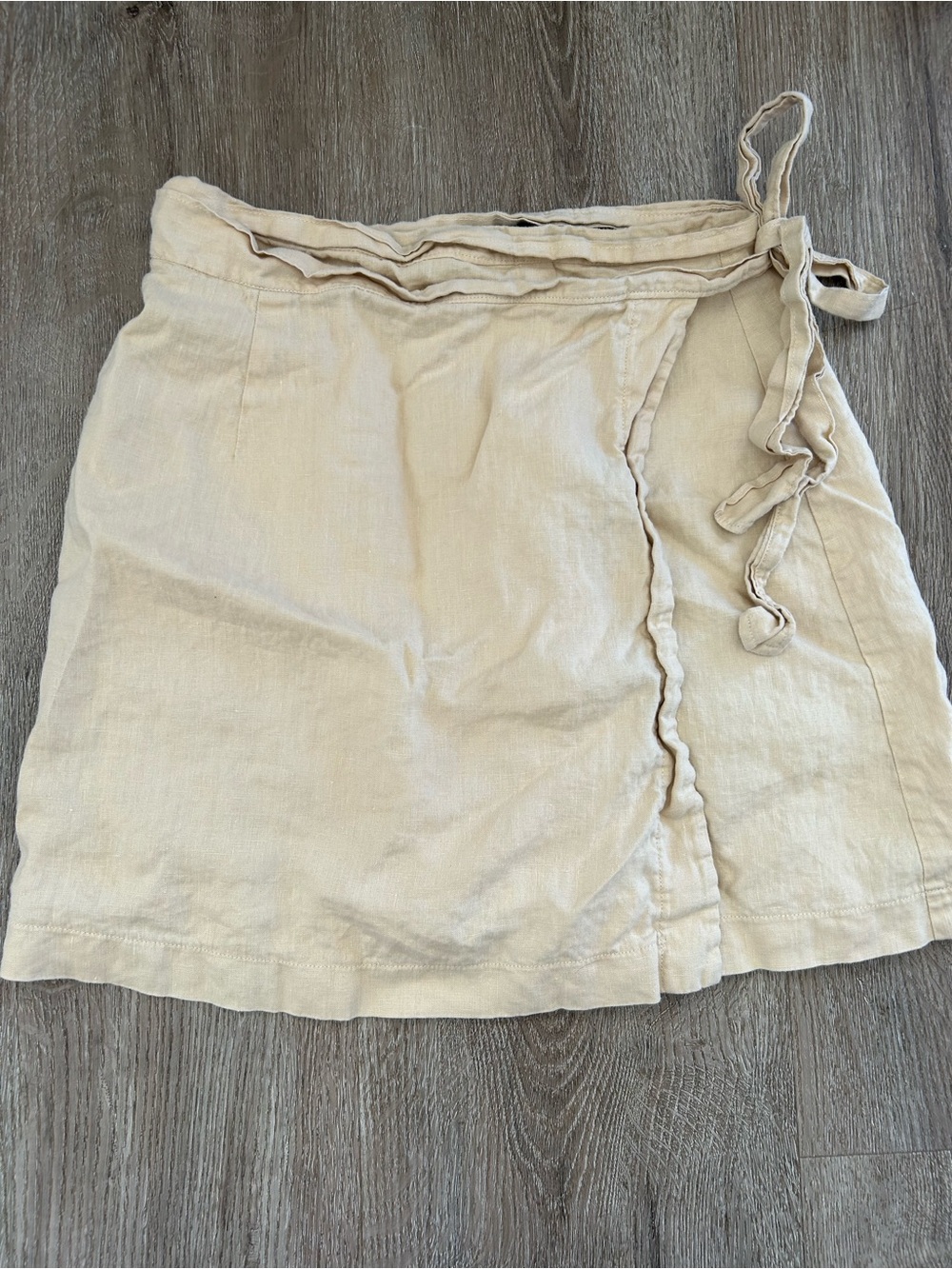 100% Linen Boutique Made Beige Ecru Tan Wrap Skirt Handmade Upcycled